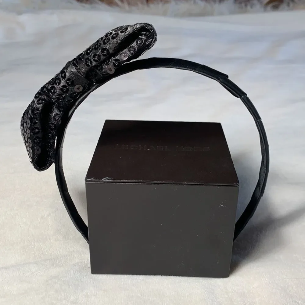 Girls Black Sequin and Ribbon Bow Tie Headband